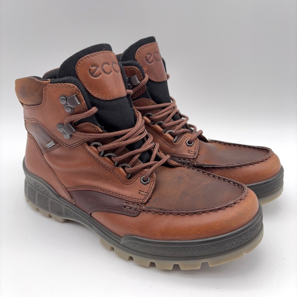 ECCO Track II High Boots Mens Size 9 Brown Leather Lace Up Waterproof
